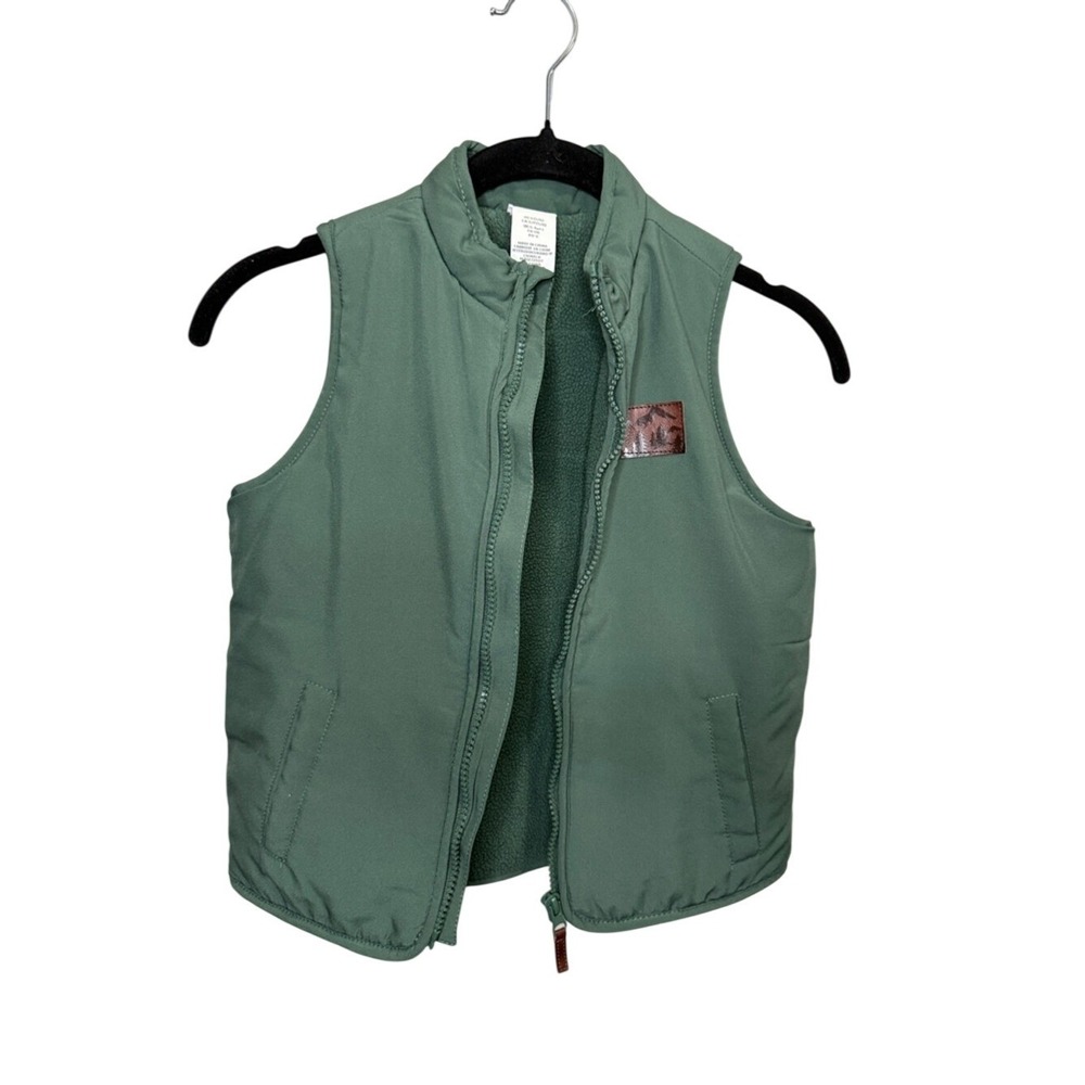 Aspen Kids Forest Green Fleece Lined Puffer Vest Mountain Patch Size S 5/6